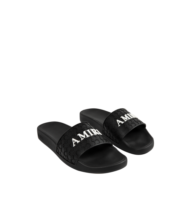 Image 2 of 4 - BLACK - AMIRI MA Quad Pool Slide Sandals featuring TPU pool slide sandals with raised MA quad monogram, contrast logo vamp, flat heel, open toe, slide style and rubber outsole. 