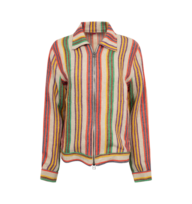 MULTI - THE ELDER STATESMAN Coastal Decon Jacket featuring multicolor stripes throughout, relaxed fit, collar, front zip closure and side pockets. 100% linen. 