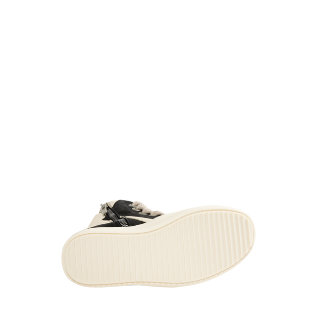Image 4 of 5 - BLACK - RICK OWENS Jumbolace Geobasket Sneakers featuring high-top LWG-certified grained lambskin sneakers, perforated detailing at toe, lace-up closure, pull-loop at extended padded tongue, quilted padded collar, buffed calfskin lining and treaded rubber sole. Upper: lambskin, calfskin. Sole: rubber. Made in Italy. 