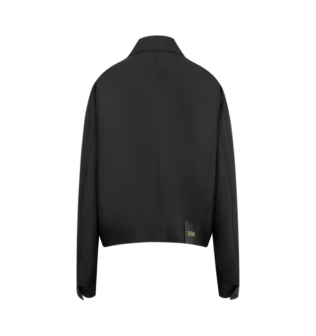 Image 2 of 3 - BLACK - LOEWE Belted Jacket featuring medium-weight wool and silk tailoring, a gathered front with a leather belt detail, regular fit, regular length, classic collar, zip front fastening, buttoned cuffs, seam pockets, inside jet pocket, fully lined and LOEWE embossed leather patch placed at the back. Wool/Silk. Made in Italy. 
