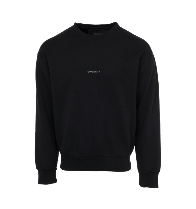 Image 1 of 4 - BLACK - GIVENCHY Boxy Fit Sweatshirt featuring long-sleeves, crew neck, signature printed on the front, graphic on back, ribbed collar, hem and cuffs and boxy fit. 100% cotton. 