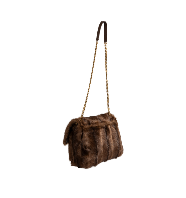 Image 2 of 4 - BROWN - Saint Laurent Niki Large Faux Fur Shoulder Bag has a flap top with a magnetic closure, a sliding chain and leather shoulder strap that can be doubled for hand carrying, and gold-toned hardware. 9.1 H x 12.6 W x 3.5 D inches. Made in Italy.  