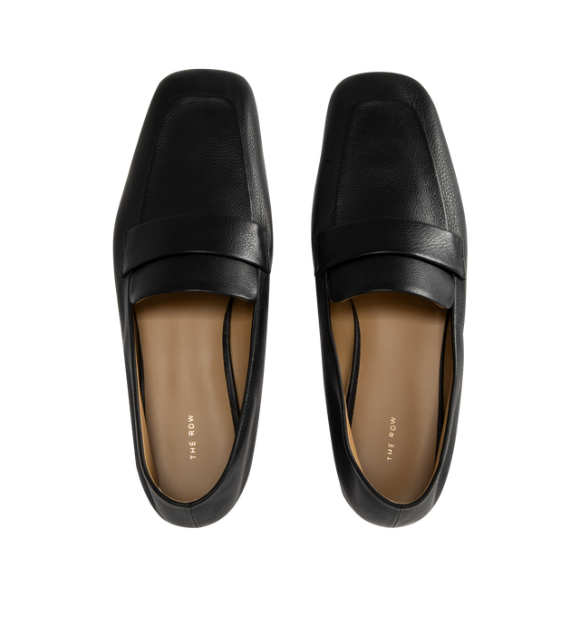 Image 4 of 4 - BLACK - THE ROW Square Loafer in Leather featuring minimal loafer in grained calfskin leather with squared toe, stitched strap, and leather sole. 0.03 in. heel. 100% calfskin leather. Made in Italy. 