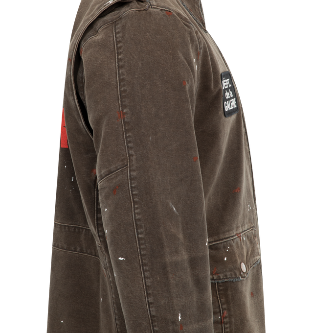 Image 3 of 3 - BROWN - Gallery Dept. Billy B. Workshop Jacket has a zipper front, front flap pockets, an original patch on the right chest, and a zipper chest pocket. 100% cotton. Made in USA. 