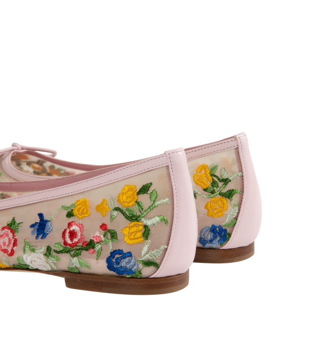 Image 3 of 4 - MULTI - Manolo Blahnik Verdino Mesh Floral Embroidered Ballerina Flats crafted with 100% mesh upper, 100% calf leather sole, 100% kid leather lining. Heel measures 10 mm. Made in Italy. 