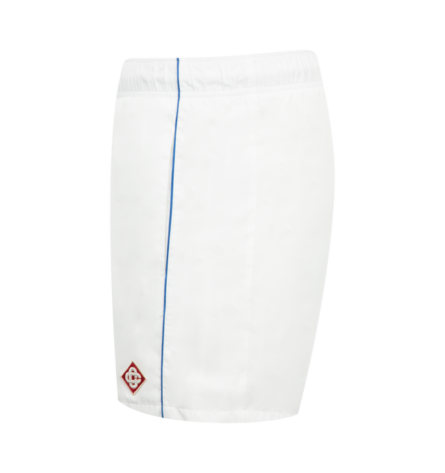 Image 3 of 3 - WHITE - Casablanca Midnight Acropolis Windbreaker Shorts have an elastic drawstring waistband, side pockets, piping details, a back pocket, and a mesh lining. 100% polyester.  