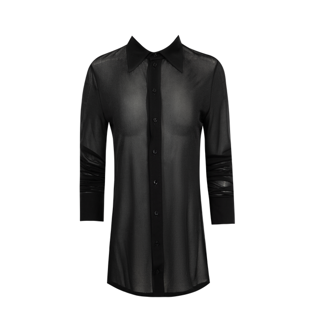BLACK - SAINT LAURENT Crepe Shirt featuring pointed collar, semi sheer, front button closure and straight hem. 100% viscose. Made in Italy. 