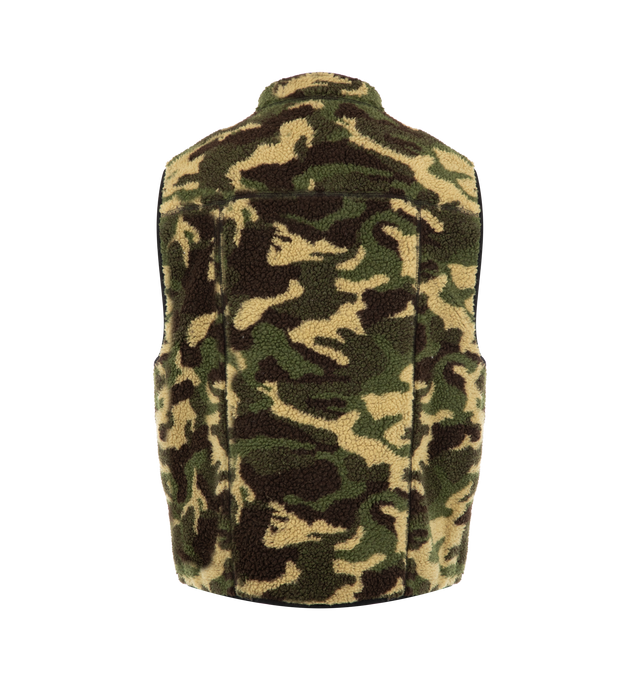 Image 2 of 3 - GREEN - PLEASURES Felis Reversible Vest featuring fleece camo print on one side, quilted batting with an embroidered PLEASURES logo on the other, zip front closure and stand collar. 100% polyester. 