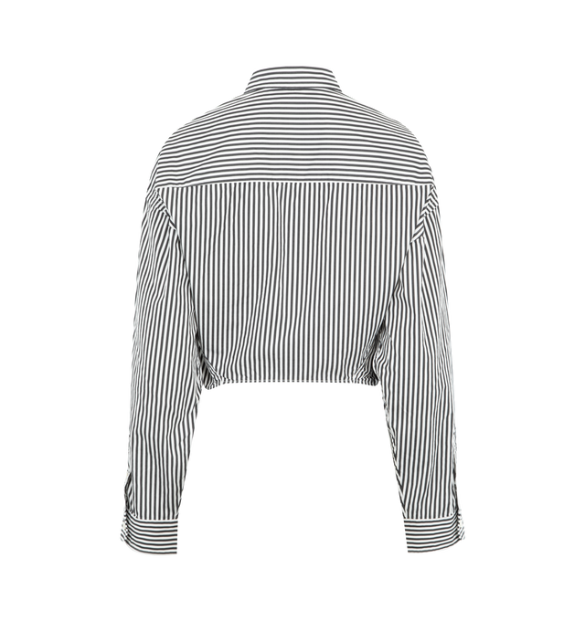 Image 2 of 2 - BLACK - R13 Split Hem Boyfriend Shirt featuring point collar, front button placket, stripes throughout and single button barrel cuffs. 100% cotton. Made in Italy. 