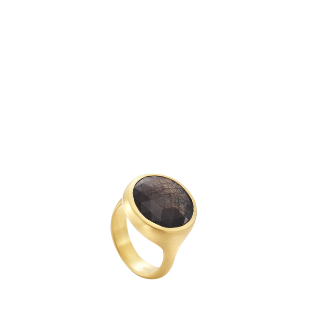 Image 2 of 2 - GOLD - Eli Halili Brown Sapphire Ring is handcrafted in 22K gold and features a striking 12.90-carat round brown sapphire, showcasing the gemstone's rich natural color and distinctive character. Designed with Eli Halili's signature artisanal approach, this fine jewelry ring pairs the substantial center stone with the warmth and organic beauty of high-karat gold for a timeless, one-of-a-kind aesthetic. Main Material: 22K Gold. Gemstone: 12.90 CT Brown Sapphire. Shape: Round. Ring Size: 7.5. Fo 