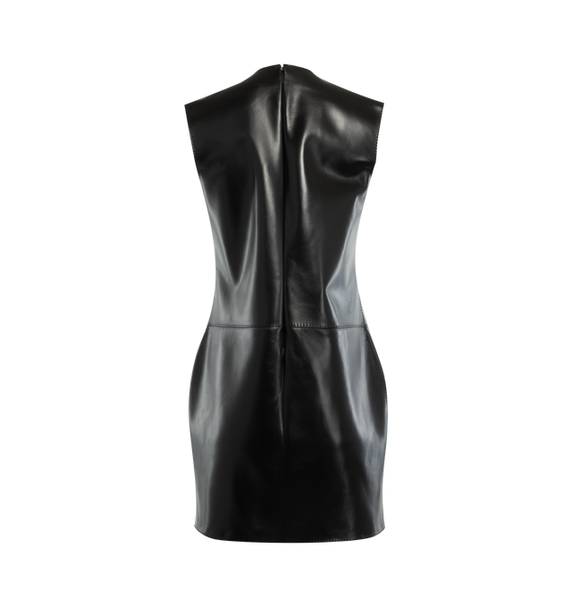 Image 2 of 2 - BLACK - SAINT LAURENT Leather Shift Mini Dress featuring round neckline, sleeveless, shift silhouette, mini length and back zip. 100% leather. Made in Italy. 