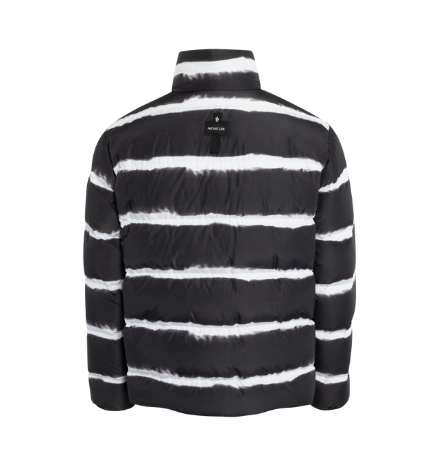 BLACK - MONCLER SIL JACKET is a loose fitted puffer embellished with tie-dye-effect stripes along the quilting. This jacket is made from polyester, polyester lining, is down-filled, has a zipper closure, zipped pockets, hem with elastic drawstring fastening and logo patches.