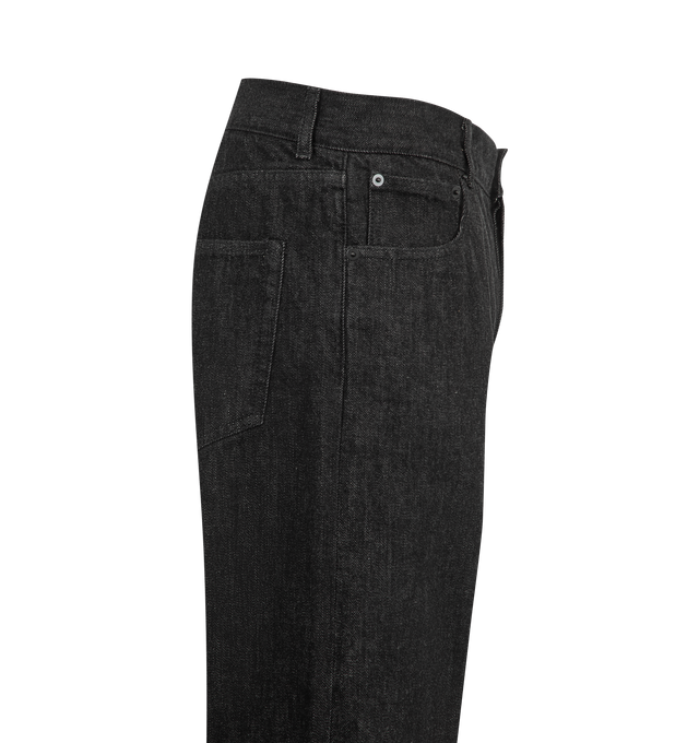 Image 3 of 3 - BLACK - The Row Men's Moe Jean is crafted from Japanese cotton selvedge denim and features a mid-rise waist, a straight-leg silhouette, and classic five-pocket construction. Designed with tonal topstitching throughout, this elevated denim style showcases a distinctly uneven texture and rugged appearance created through a specialized weaving process. Treated to help prevent fraying, the selvedge denim develops character over time while maintaining its durable structure. Main Material: 100% Cot 