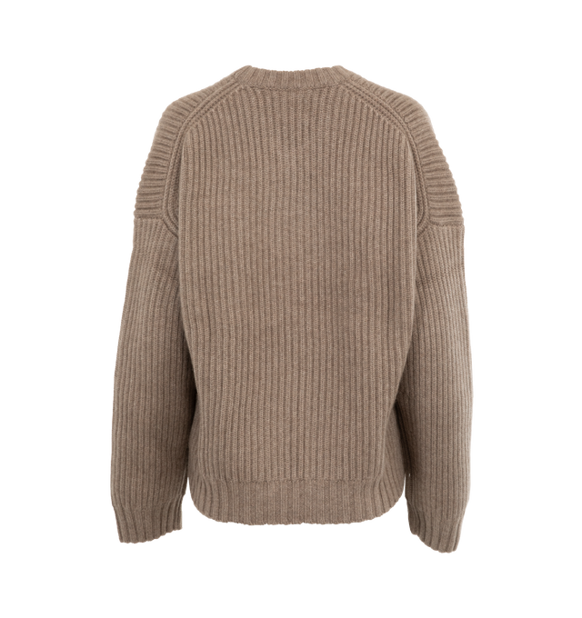 Image 2 of 2 - BROWN - Khaite Manuela Pullover Sweater is a Fisherman rib stitched design with contrast trim at the neck, hem, and cuffs. 93% cashmere and 7% elastane.  