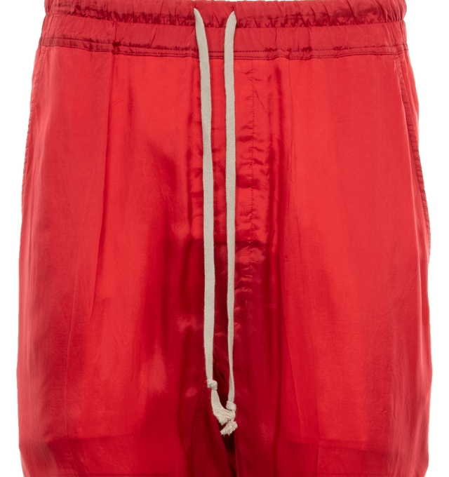 Image 4 of 4 - RED - RICK OWENS drawstring cropped pants in heavy cotton poplin with above-ankle length and dropped crotch, elasticized waist with drawstring, concealed fly, two side front pockets and two square back pockets. 97% COTTON  3% ELASTANE. 