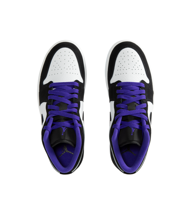 Image 5 of 5 - BLACK - Air Jordan 1 Low Men's Shoes are inspired by the iconic 1985 original and feature a low-top silhouette with timeless basketball heritage styling. Designed with a clean, versatile profile, this classic sneaker pairs easily with any wardrobe while delivering the unmistakable look that made the AJ1 a cultural icon. Main Material: Leather Upper. Closure: Lace-Up. Details: Air Jordan 1 Low Silhouette, Signature Wings Branding, Perforated Toe Box, Classic Cupsole Construction. Color: White/ 