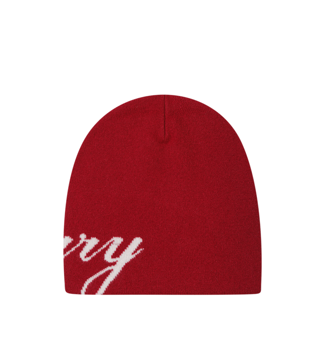 Image 2 of 3 - RED - Cherry LA Skull Cap is crafted from a luxurious wool and cashmere blend and features a classic skull cap silhouette designed for everyday cold-weather wear. Finished with Cherry script branding along the body, this elevated essential combines lightweight warmth with a soft, comfortable feel. Main Material: Wool and Cashmere Blend.  