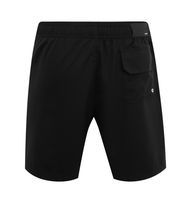 Image 2 of 3 - BLACK - Amiri Hollywood Swim Trunks have an elastic drawstring waist, side pockets, a rear patch pocket, a logo on the front, and a mesh lining. Made in Bosnia.  