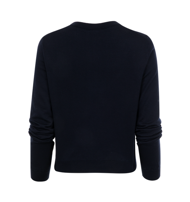 Image 2 of 2 - NAVY - Khaite Leta Sweater has a crew neck, a cropped hem, and bracelet sleeves. 99% wool, 1% polyamide.  