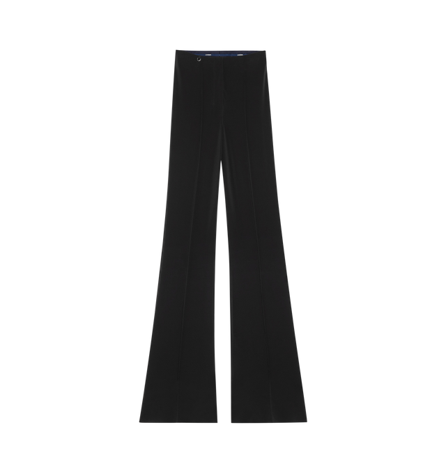 Image 1 of 1 - BLACK - JACQUEMUS Flared Pants featuring high-waisted with D-ring, flared, fitted shape, hidden zip and button closure, piped front seams, faux back welt pockets and reinforced hem. 75% acetate, 20% polyamide, 5% elastane. Made in Portugal. 