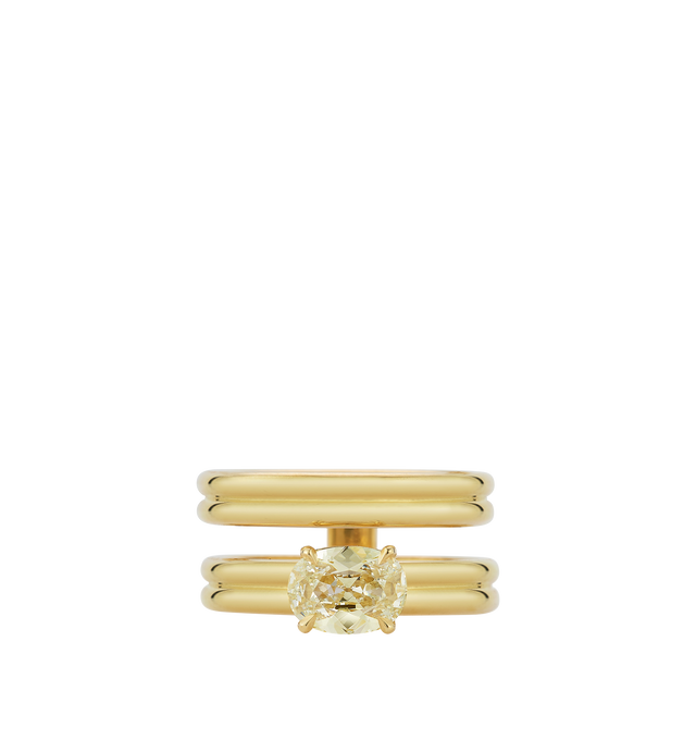Image 2 of 2 - GOLD - JEMMA WYNNE FORME Old Mine Double Band Ring featuring One of a Kind, 18k Yellow Gold, Old Mine Cut Diamond - 1.21cts, Diamond Color: M and Width - 9.7mm. Hirshleifers offers a range of initial pieces from this collection in-store. For personal consultation and detailed information about jewelry, please contact our dedicated stylist team at personalshopping@hirshleifers.com. This item may be restricted for online purchase to international clients. For assistance purchasing this item ple 