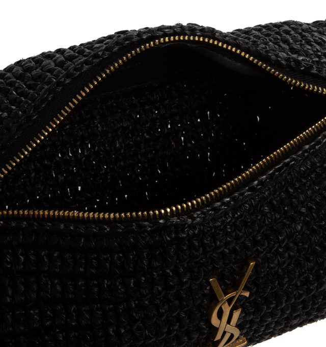 Image 3 of 3 - BLACK - SAINT LAURENT Cassandre small cylindric bag in raffia with a chain strap. Dimensions: 9.6 x 4.3 x 4.3 inches. Strap drop 27cm. 80% raffia, 10% leather, 10% brass. Made in Madagascar. 