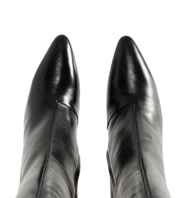 Image 4 of 4 - BLACK - Maison Margiela Women's Heel-Less Ankle Boots are crafted from soft nappa leather and reinterpret the Maison's archival heel-less silhouette with a sleek pointed toe and sculptural wedge heel. The seamless upper rises into an 80mm wedge, while the signature single white stitch at the back provides an understated house detail. Upper: 100% Ovine Leather. Lining: 100% Ovine Leather. Inside: 100% Ovine Leather. Sole: 100% Calf Leather. Heel Height: 80 mm / 3.1 in. Made in Italy. 