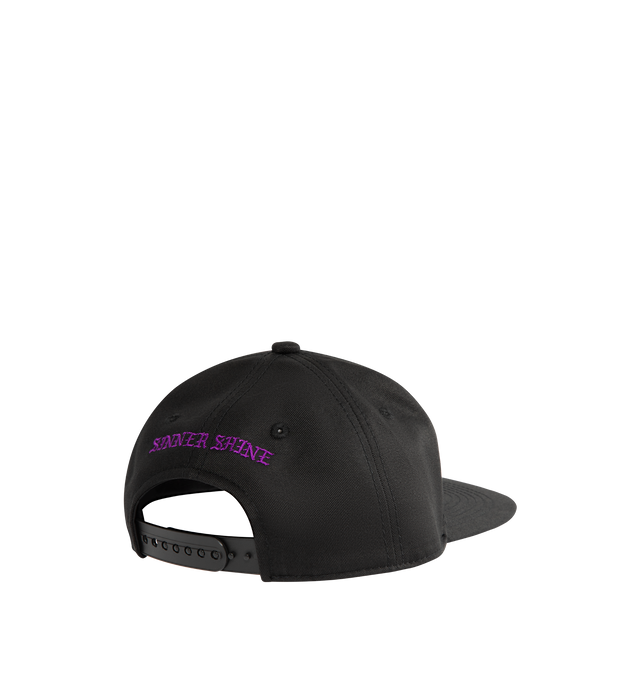 Image 2 of 2 - BLACK - SAINT MICHAEL Sinner Shine Cap featuring embroidered design on front, flat brim and adjustable snap back. Cotton.  