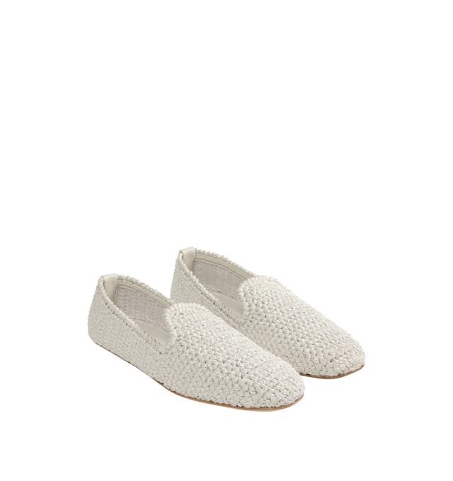 Image 2 of 4 - WHITE - Moncler Weaver Leather Loafers are a slip-on style with a textured woven design. Lined. 100% polyester and lamb uppers.  