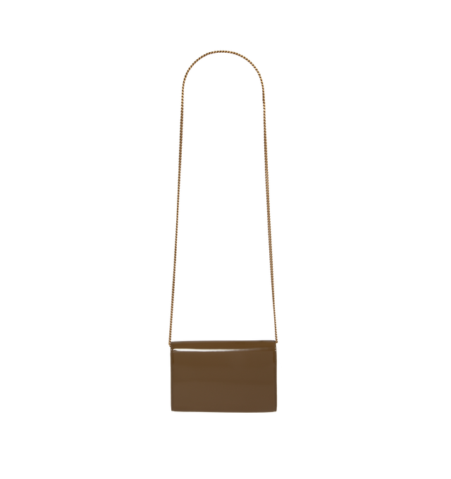 Image 2 of 3 - BROWN - SAINT LAURENT Uptown YSL Wallet on Chain featuring brushed leather, signature YSL logo, detachable chain shoulder strap, can be worn as a wallet or shoulder bag, envelope flap top with magnetic closure, interior, removable card case and golden hardware. 4.5"H x 7.5"W. Leather. Made in Italy. 