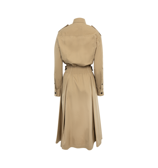 Image 2 of 3 - BROWN - BOTTEGA VENETA Light Cotton Twill Dress featuring a-line silhouette, midi length, button closure, unlined and regular fit. 100% cotton. Made in Italy. 