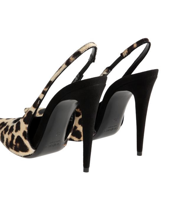Image 3 of 4 - MULTI - GUERMANTES slingback pumps in pony-hair leather. Saint Laurent Womens Slingback Pumps are crafted from calfskin, goatskin, and lambskin leather. Feature a leopard-print finish, pointed toe, elasticized slingback strap, covered stiletto heel, leather sole, and 11 cm heel height. Main Material: Calfskin, Goatskin, Lambskin; Sole: Leather. Made in Italy. 