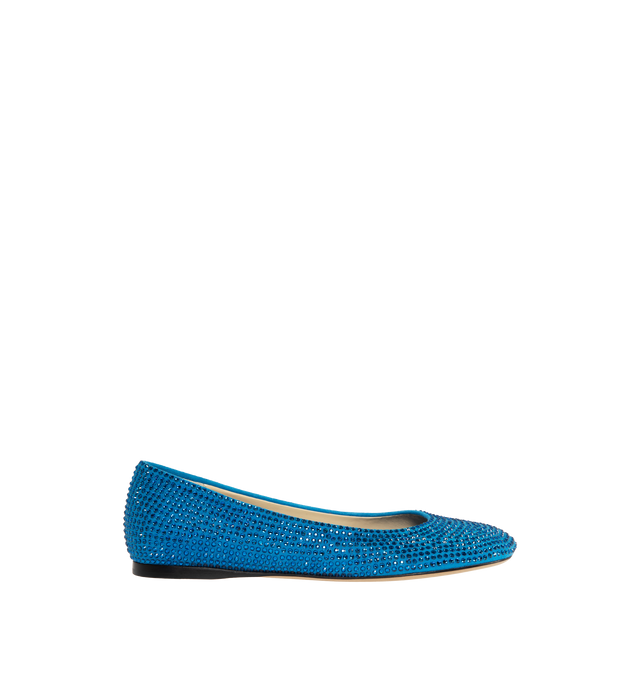 Image 1 of 4 - BLUE - LOEWE Toy Strass Ballerina Flats featuring suede kidskin and all over rhinestones featuring the LOEWE petal signature toe shape and leather sole.