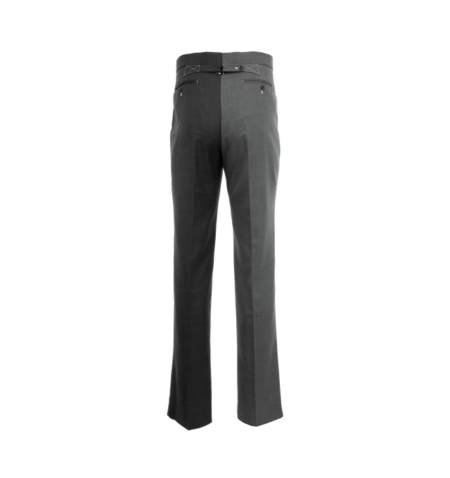 Image 2 of 3 - GREY - THOM BROWNE Fit 1 Contrast Trouser featuring tab front closure, creased legs, slip side pockets, notched back waist, signature striped grosgrain loop tab at back waist,ClassicFit 1 and contrast stitching 100% wool. Made in Japan. 