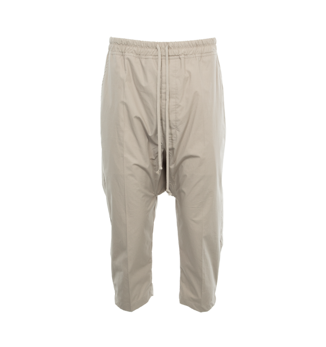 Image 1 of 4 - GREY - RICK OWENS Drawstring Crop Pants featuring elastic drawstring waist, cropped hem, side slit pockets and back flap pockets. 53% viscose, 47% acetate. 