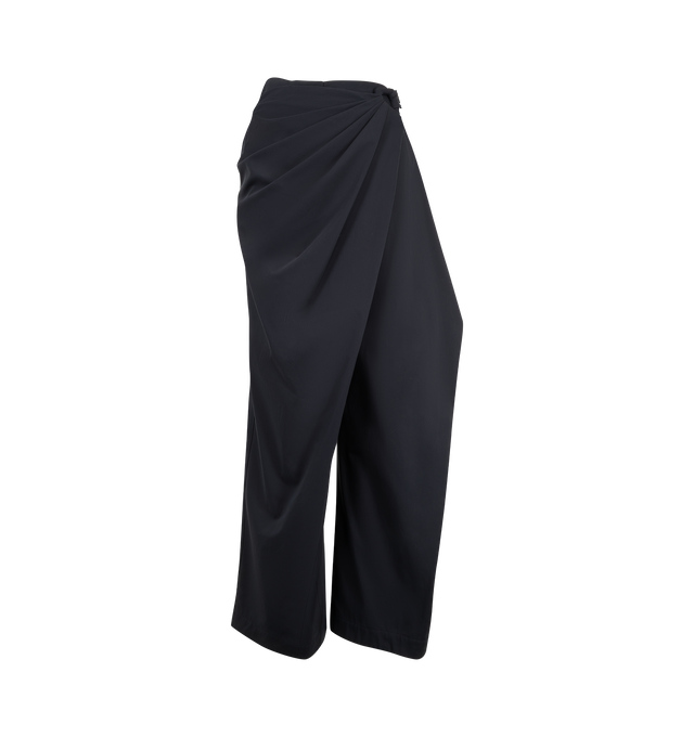 Image 1 of 3 - NAVY - JW Anderson Women's Twist Trousers are crafted in a navy cotton material with unique twist-over tailoring design, and finished with a buckle detail and embroidered eyelets. 100% Cotton. Made in Italy. 