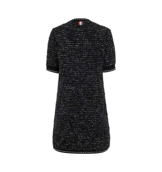 Image 2 of 2 - BLACK - Thom Browne Women's Eyelash Tweed Jacquard Mini Dress perfect for everything from the office to evening soires. Featuring 2 Front slip pockets, signature striped grosgrain loop tab and short sleeves. 77% Cotton, 16% Polyamide, 6% Viscose, 1% Polyester. Made in Italy. 