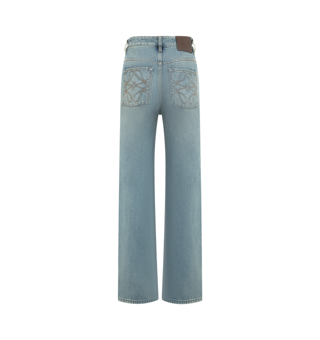 Image 2 of 3 - BLUE - LOEWE Jeans in medium-weight cotton denim featuring anagram embroideries placed on the back pocket, regular fit, regular length, mid waist, straight leg, five pocket style and concealed zip fly. Cotton. Made in Italy. 