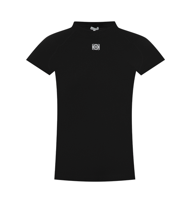 Image 1 of 2 - BLACK - LOEWE Small Fit T-shirt featuring lightweight stretch cotton and viscose, small fit, regular length, crew neck, raglan sleeves and anagram embroidery placed at the front. Cotton/viscose. Made in Portugal. 