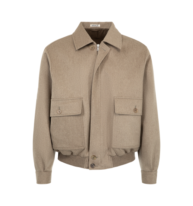 Image 2 of 3 - BROWN - Auralee Men's Cashmere Moleskin Zip Blouson is crafted from 100% pure Mongolian cashmere and features an oversized silhouette, a full lining, and a front zip closure. Made from an exceptionally luxurious cashmere moleskin fabric, this elevated outerwear style offers unparalleled softness, natural luster, and a velvety-smooth handfeel while maintaining a refined, sophisticated appearance. Main Material: 100% Cashmere. Fit: Oversized.  