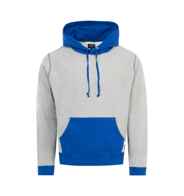 BLUE - NOAH Color Block Hoodie featuring 12.0 oz. brushed-back fleece with contrast bod, one-piece hood and winged foot woven label at pouch pocket. 100% cotton. Made in Canada. 
