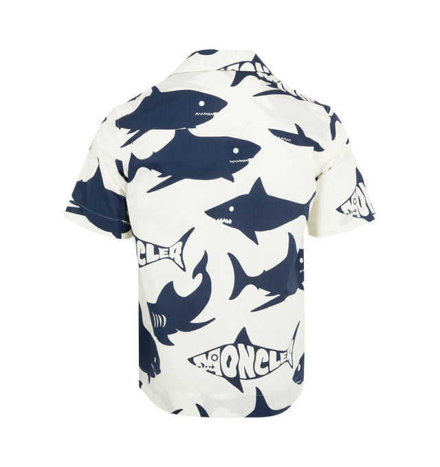 Image 2 of 3 - WHITE - MONCLER Shark Print Cotton Snap-Up Shirt featuring front snap closure, notched collar and short sleeves. 100% cotton. 