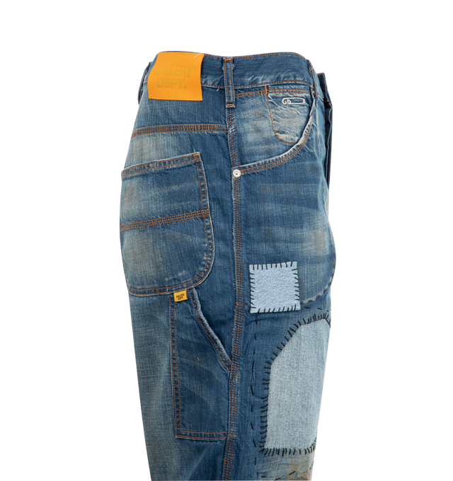 Image 3 of 3 - BLUE - GALLERY DEPT. Bare Knuckle Jean featuring 5-pocket design, patches throughout, straight leg and GD custom hardware. 100% cotton. Made in USA. 