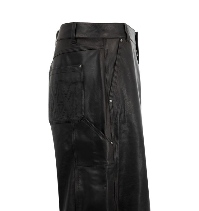 Image 3 of 3 - BLACK - AMIRI MA Leather Carpenter Short featuring loose fit, four pocket styling, button zip closure, belt loops and carpenter loop. Leather.  