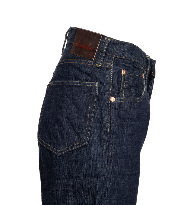 Image 4 of 4 - BLUE - Chimala Vintage Rinse Straigh Cut Jeans crafted from 100% cotton 13.5 oz Selvedge denim featuring button-fly closure,  high rise, and wide leg. Made in Japan. 