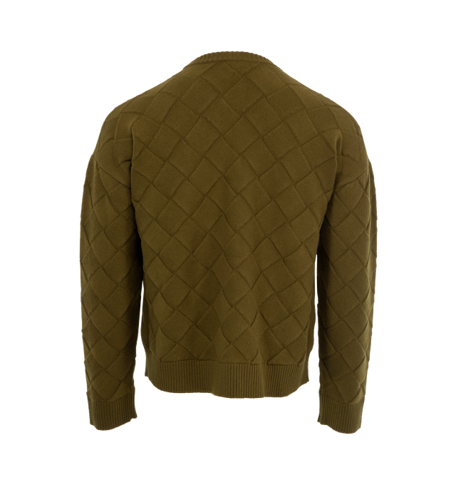 Image 2 of 3 - GREEN - BOTTEGA VENETA Intreccio Wool Jumper featuring crew neck, long sleeves, 3D intreccio and regular fit. 95% wool, 4% polyamide, 1% elastane. 