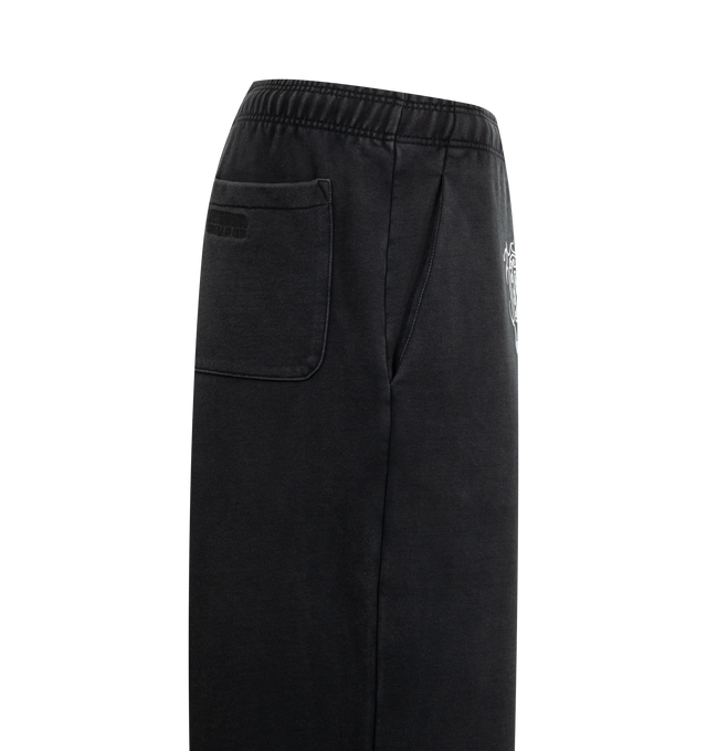 Image 3 of 3 - BLACK - VETEMENTS Cradle of Filth Logo Baggy Sweatpants featuring elasticized waistband, three-pocket styling, text printed at front and relaxed fit. 80% cotton, 20% polyester. Made in Portugal. 