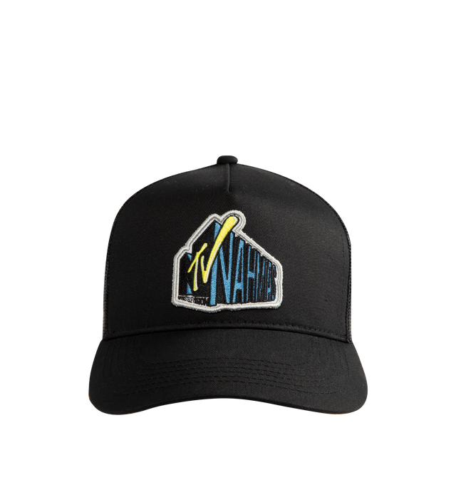 Image 1 of 2 - BLACK - Nahmias Unisex TV Trucker is a classic trucker-style cap designed in Los Angeles and finished with signature Nahmias embroidery at the back. Blending everyday functionality with the brand's distinctive West Coast aesthetic, this style offers a versatile addition to any wardrobe.  