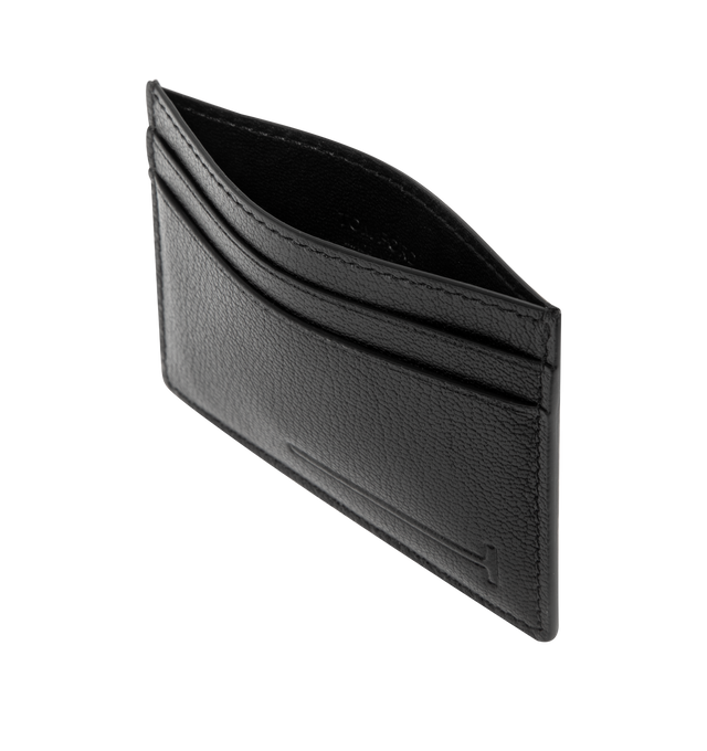 Image 3 of 3 - BLACK - TOM FORD Elongated T-Line Leather Card Case featuring a silver foil logo on the exterior and four card slots. 4"L x 2.75"H. Leather. Made in Italy. 