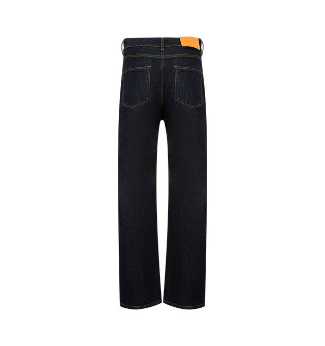 Image 2 of 3 - BLUE - SECOND LAYER Big Papi Denim Pant featuring relaxed classic fit Italian selvage denim pant with branded waistband button shank closure, leather back patch, zip fly, raw selvage indigo denim and longer classic rise with a relaxed fit. Cotton. 